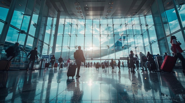 Corporate traveler at an airport for Canadian business flights